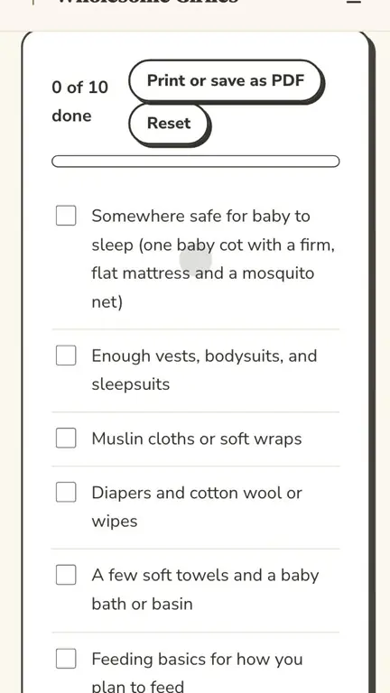 Newborn Essentials Checklist in use
