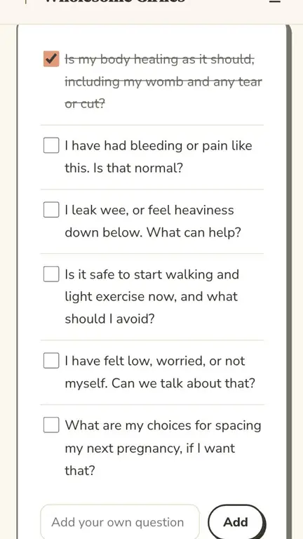 Questions for Your Six-Week Check-up in use