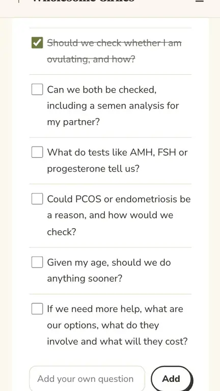 Fertility Appointment Questions in use