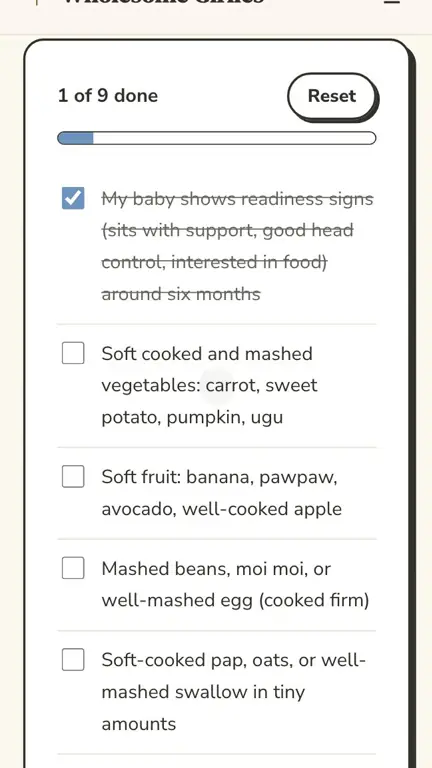 First Foods Planner in use