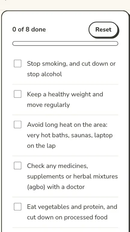 His Fertility Checklist in use