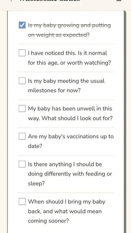 Paediatric Visit Questions in use