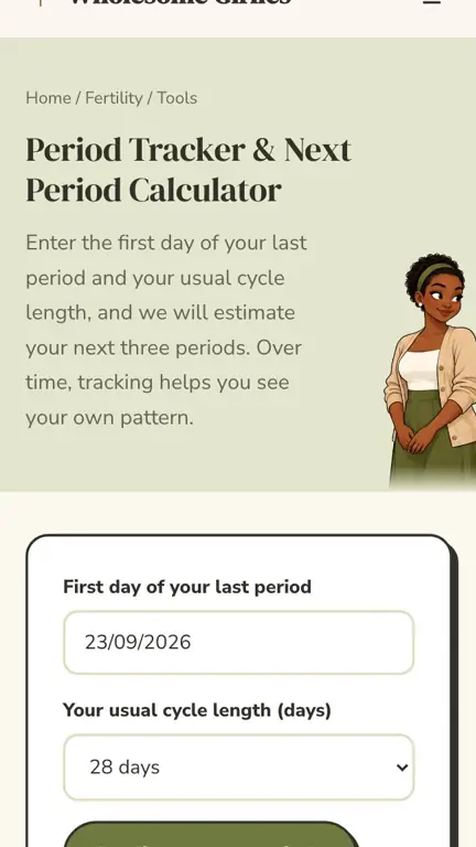 Period Tracker and Next Period Calculator in use