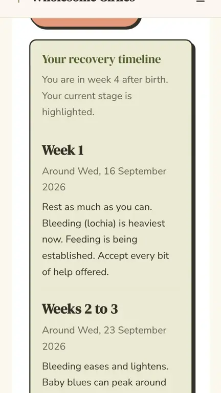 Recovery Timeline Calculator, C-section in use